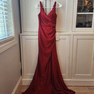 STACEES Sheath/Column V Neck Sleeveless Sweep Train Jersey Prom Dress with Pleat
